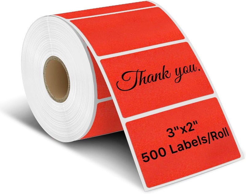 iEager 3" x 2" Thermal Labels, Rectangle Thermal Printer Stickers, Self-Adhesive Durable Sticker with Perforation Line, 500 Labels/Roll, Red - Image 1